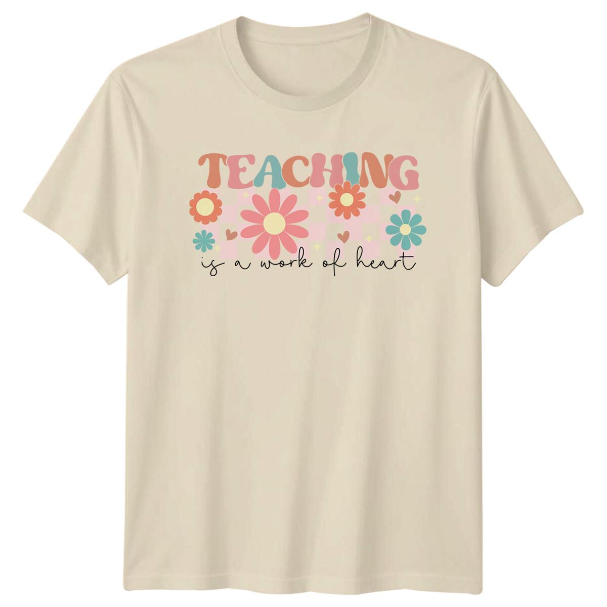 Teaching Is A Work Of Heart Teacher Floral Graphic T-Shirt -a S