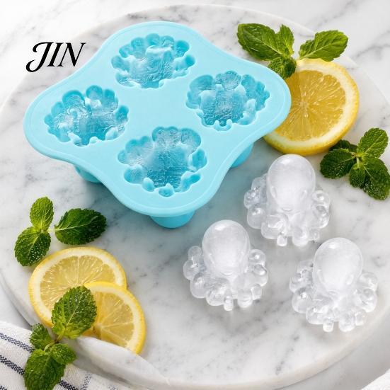 4 Grid Ice Cube Maker Octopus Tray Mold, Maker, Food Grade Four-piece Mold Soft TPR Easy Release for Jelly Chocolate Drinks And Cocktails