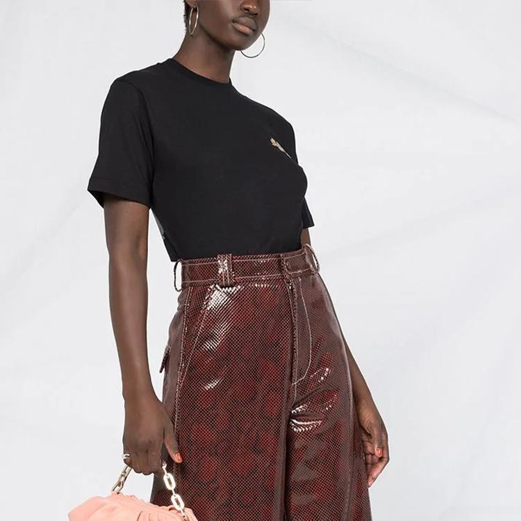 Off-White Leaf Arrow Print Short Sleeve T-Shirt Women Tops Black OWAA049E20JER0141001