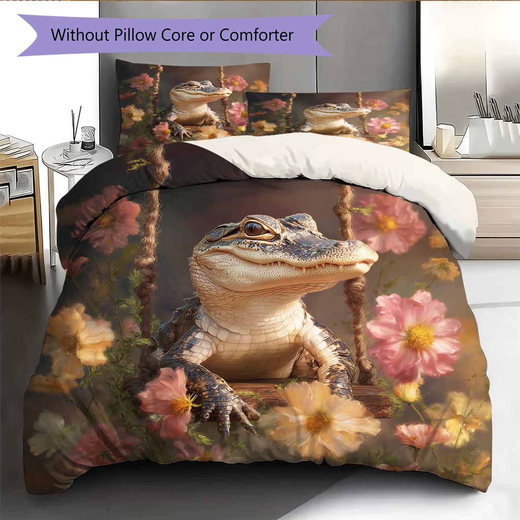 Crocodile Pattern Bedding Home Decoration Birthday Gift (1 * duvet cover + 2 * pillowcase, without core)