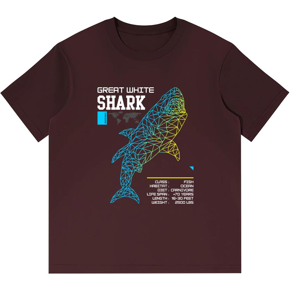 

230 GSM тяжелые хлопковые мужские футболки с принтом «Большая белая акула» в стиле ретро, ​​панк-футболка Harajuku, повседневные уличные футболки