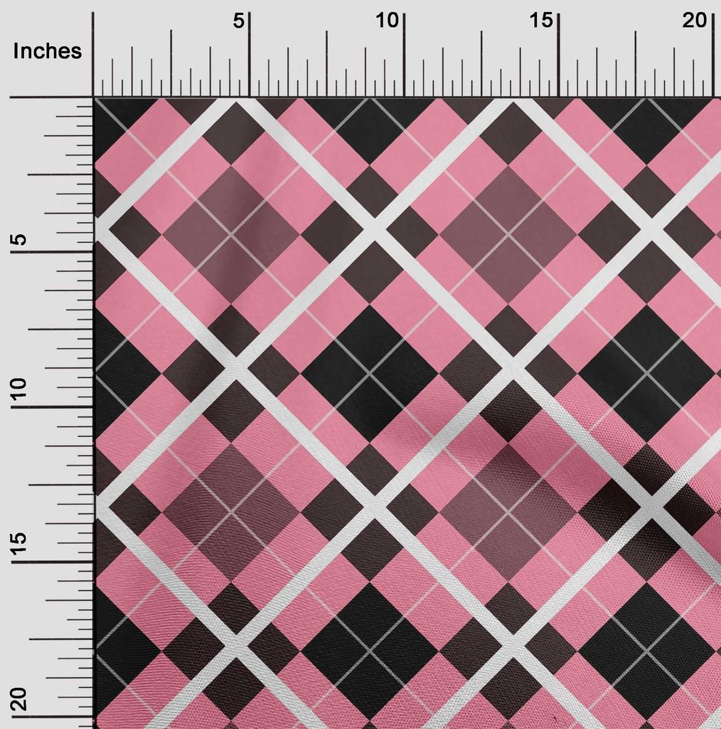 oneOone Cotton Flex Light Brown Fabric Argyle Check Sewing Material Print Fabric By The Yard 40 Inches