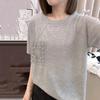 gray crew neck short sleeve lace patchwork t shirt for women casual wear