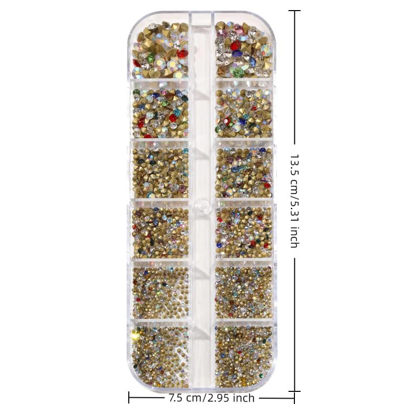 12 Grids Mixed Color Nail  3D Pointed Bottom Back Nail Diamond Gems Ab   Nail Art Charms Diy