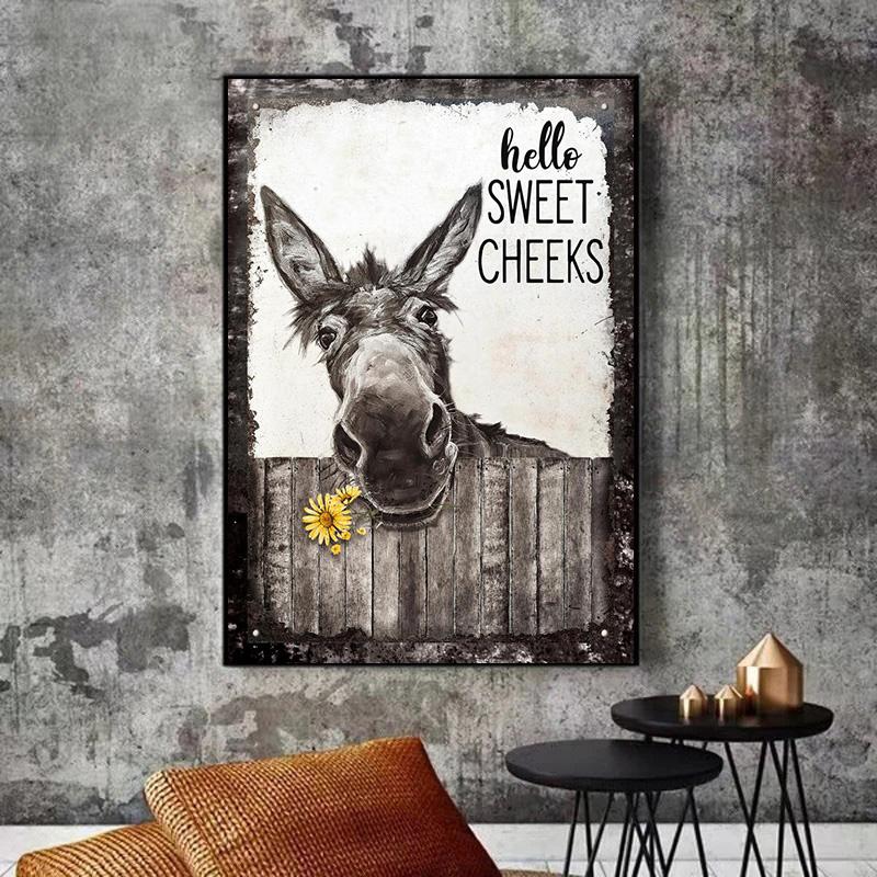 Farmhouse Bathroom Wall Art Donkey Poster Funny Donkey Print Paintings Canvas Poster and Prints Wall Art Pictures for Hall Living Room Home Decor