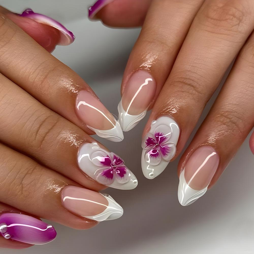 24 pz/set Quick Nails Glitter Bianco Gradiente Nail Art French Unghie Indossabili Adesivi per Unghie Rimovibili Impermeabili Unghie Finte