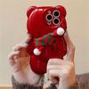 Cute Cartoon Christmas Scarf 3D Splashing Ink Bear Phone Case For iPhone 16 15 14 13 12 11 Pro Max Lovely Gift Back Cover Funda