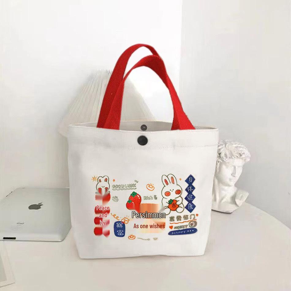 Portable Bear Print Canvas Tote Bag for Office Workers - Small Handheld Lunch and Sundries Bag