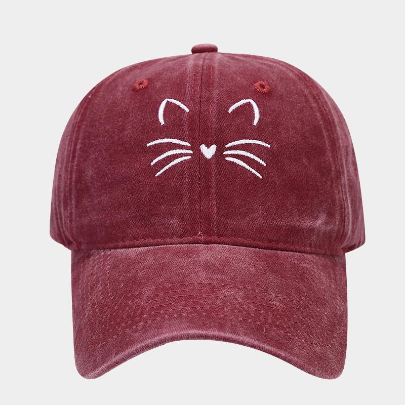 Cat Embroidered Baseball Hat With Adjustable Strap For Casual Outdoor Summer Wear