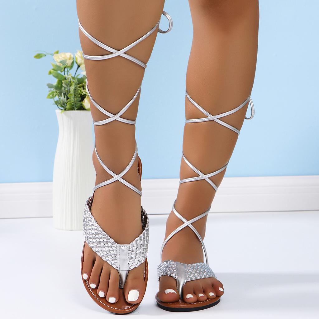Fashion Women's Sandals 2025 Summer Braided Flats Casual Sandals Cross Lace Up Women's Roman Sandals Sandalias De Mujer Women Shoes