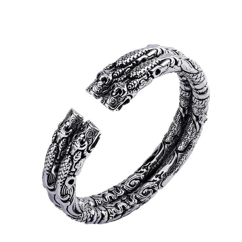 Two Pairs of Dragon Head Bracelets for Men and Women, Domineering and Open Mouth Couple Bracelets