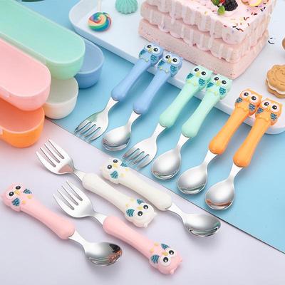 304 Edelstahl Kinderbesteckset - Cartoon Eulen Design: Messer, Gabel & Löffel für Babytraining