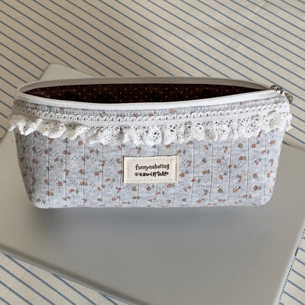 Floral Pattern Pen Bag Grey Pencil Pouch Vintage Stationery Bag  Gift Grey Floral