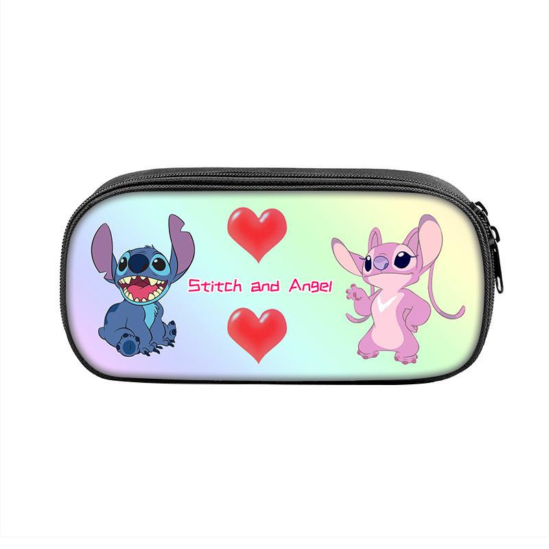 Stitch Pencil Case With Dual Zipper Polyester Storage For Kids And Students