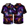 Men's Short Sleeve V-Neck Halloween Print Scrub Top with Chest Pocket