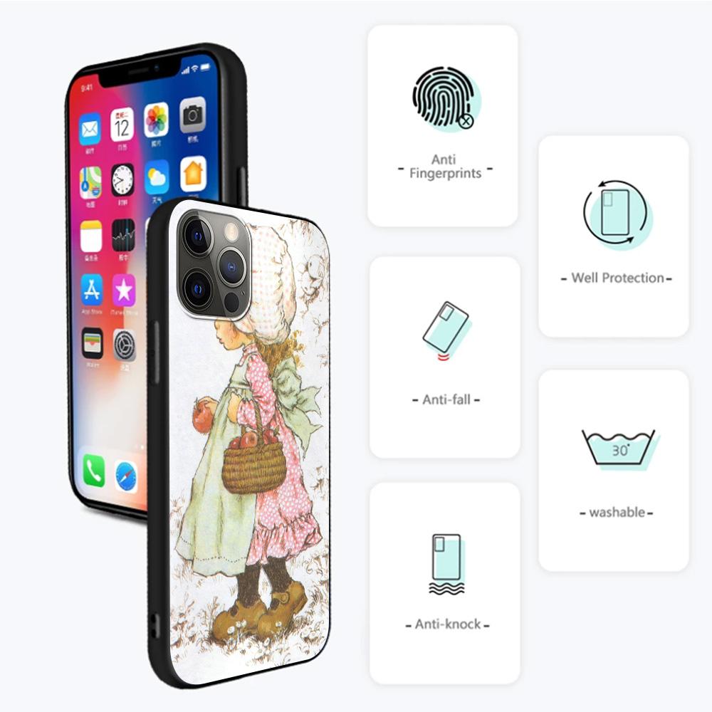 Etui na telefon komórkowy dla iPhone 14 12 Mini 11 Pro X Xs Max Xr 8 7 6 6s Plus Czarne TPU Fundas Silikonowe Capa Wzór Sarah Kay