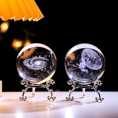 Enchanting 3D Moon & Stars Laser-Engraved Crystal Ball - Perfect For Home, Office, Or Cafe Decor   Ideal For Living Room, Desk D