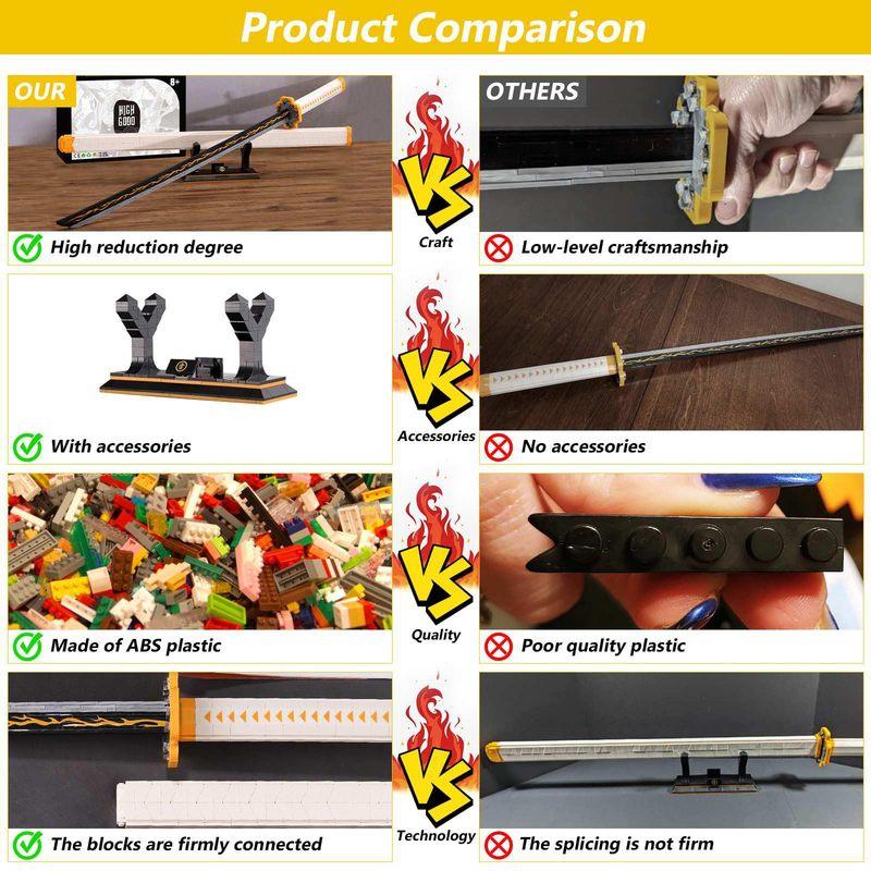 956PCS Zenitsu Sword Building Blocks Model Set 38.8in Anime Cosplay Sword Samurai Sword Building Kit for Adults and Kids Gifts
