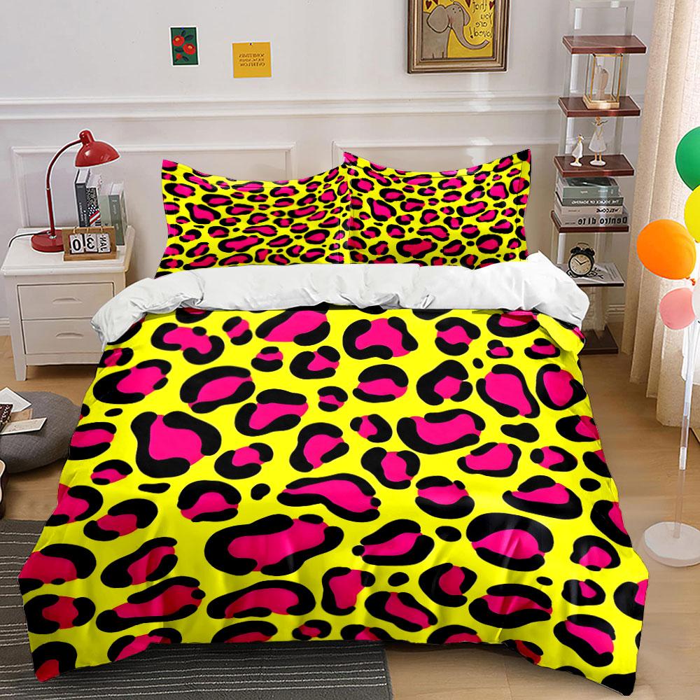 Pink and black leopard-print. Bedding sets Duvet cover sets Duvet covers Pillowcases(1 * Duvet Cover 2 * Pillowcases without duvet insert)