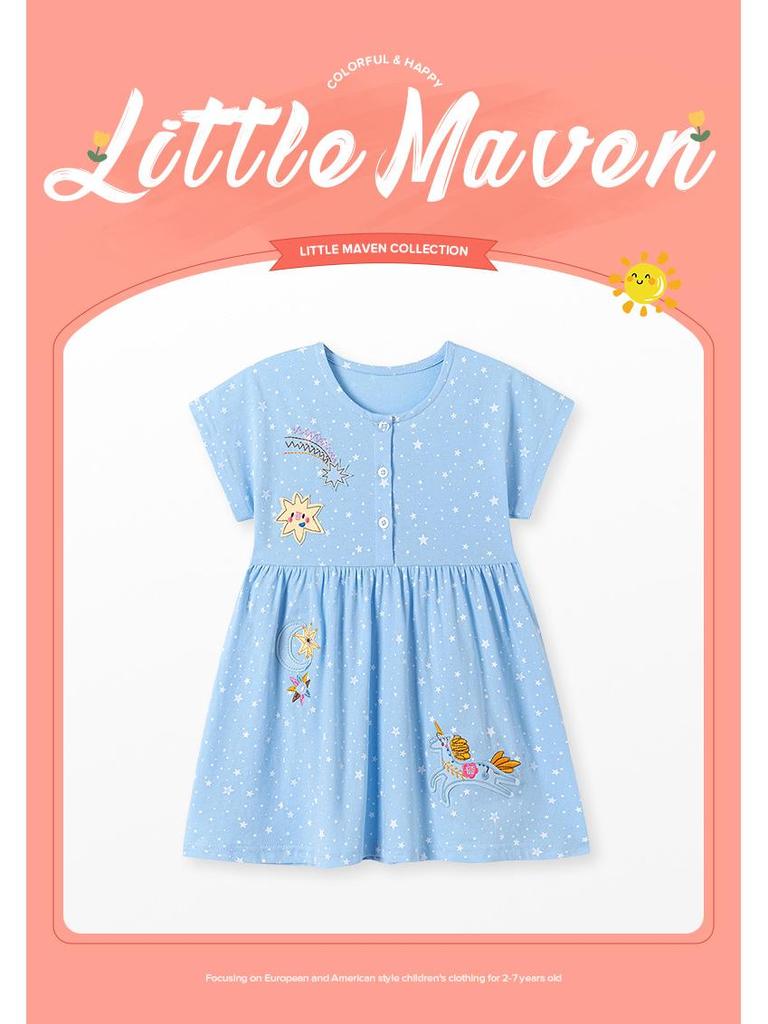 Robe d'été cartoon pour filles Little Maven - Jolie jupe à manches courtes style européen et américain