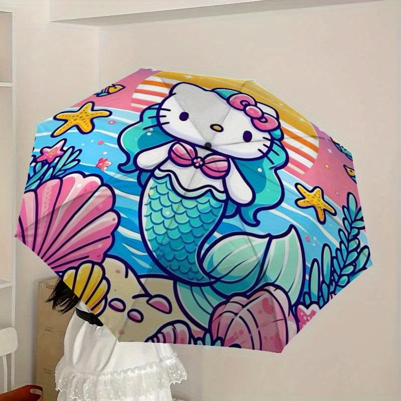 1pc Mermaid Hello Kitty Ocean Adventure Umbrella with Plastic Handle,Suitable for All Seasons Home Travel Outdoor UmbrellaSanlio555