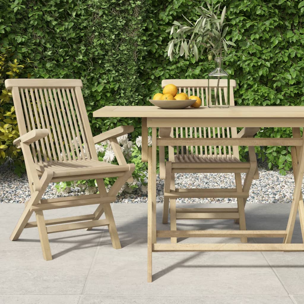 Garden Chairs 2 pcs Folding Grey 56x61x89 cm Solid Teak Wood