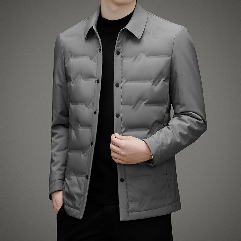 Herbst Neu Mittleren Alters Herren Revers Trendige Daunenjacke Kältebeständig und Warm Daunenjacke