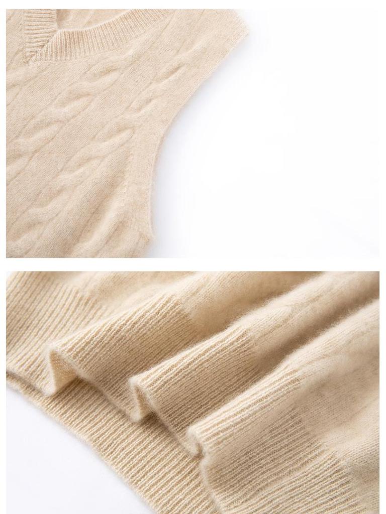 Women's Luxury Wool Cable Knit V-Neck Vest - Autumn/Winter Collection