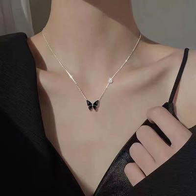 European and American New Black Butterfly Pendant Necklace Fashion Simple Personality Light Luxury Women Collar Chain