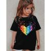 2026 Rainbow-colored Heart Round Neck Cotton T-shirt ChildrenFashion Sequined Heart-patterned Trendy Item for Girls Kid Clothing