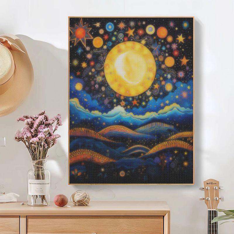 Full Round Diamond Painting Abstract Landscape 5d Diy Embroidery Moon Cross Stitch Mosaic Picture Rhinestones Wall Decor