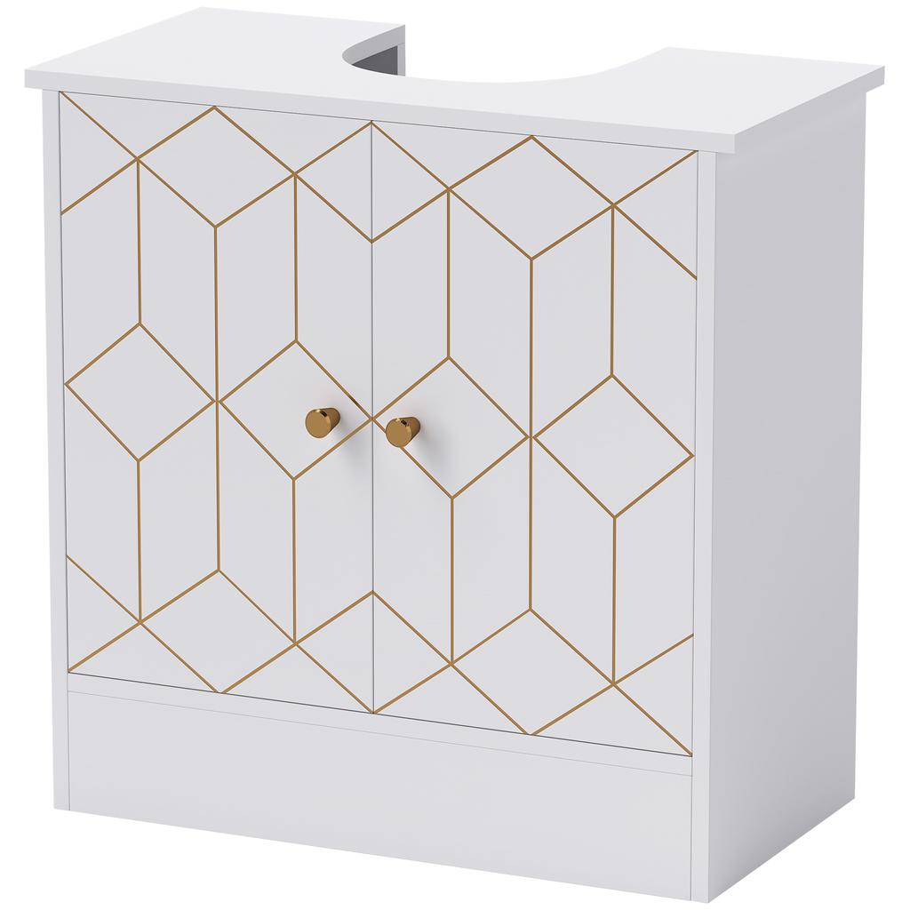 Under Sink Bathroom Cabinet, Under Sink Cabinet with Adjustable Shelf and Open Compartment for Basin with or without Pedestal, 60 x 30 x 60cm, White