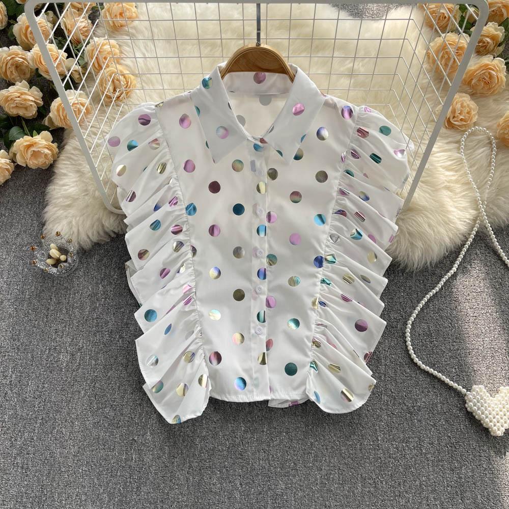 

RUGOD короткая рубашка без рукавов с рюшами и волнистыми краями, женская короткая рубашка без рукавов, новинка лета 2022, свободная и универсальная винтажная рубашка в портовом стиле One Size чёрный