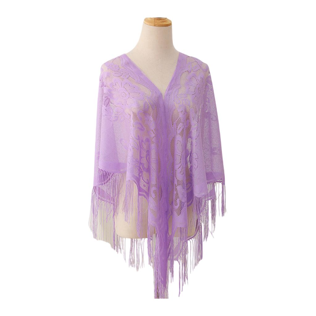 Elegant Lace Fringed Shawl Breathable Hollowout Designs Shoulder Wrap Perfect for Spring and Outdoor Activity Fashion