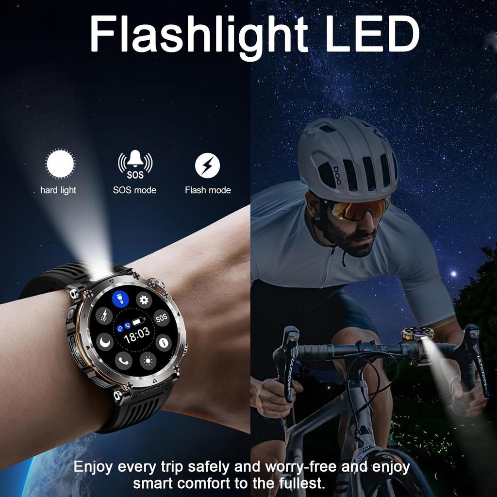 2025 Nowy Smartwatch Outdoorowy 5ATM Męski 600mAh Latarka LED Smartwatch Kompas Połączenie Bluetooth Tętno IP 68 Sportowy Smartwatch