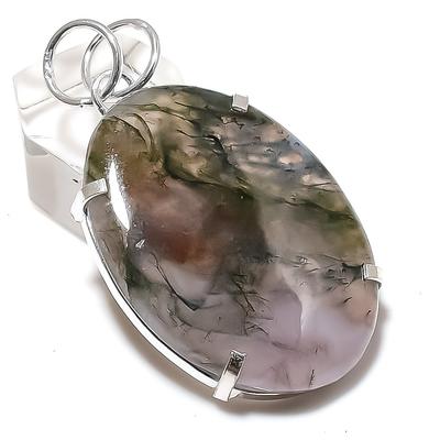Natural Moss Agate Gemstone Handmade 925 Sterling Silver Pendant 2.17" P6c73