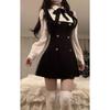 Spring and autumn new female rich daughter waist thin French strap fake two-piece dress children