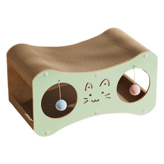Cat Scratcher House Double Layers Corrugated Paper Scratch Cardboard Lounge Bed 2-in-1 Indoor Cats Scratching Board House with Interactive Ball