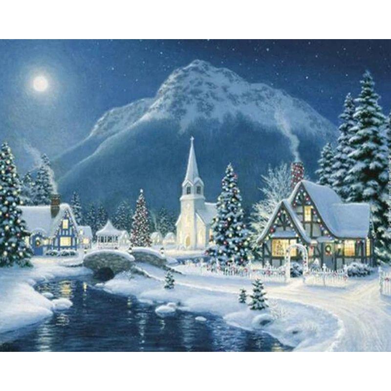 Full Round Diamond Painting Handmade Winter Scenery Cross Stitch 5d Diamond Embroidery House Landscape Decor