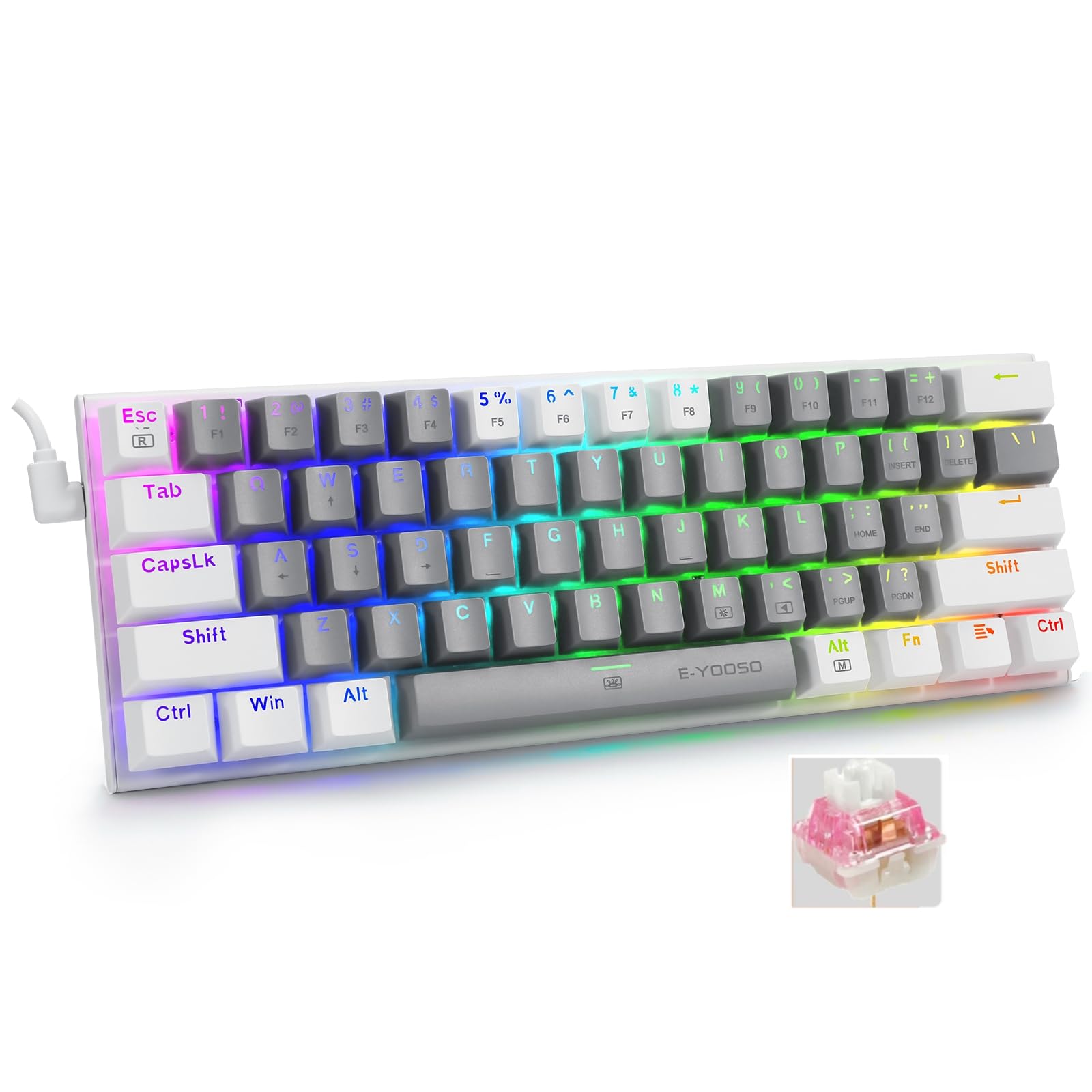 

gaming keyboard 61 keys blue and pink axes Mechanical keyboard Tenkeyless US English layout RGB LED backlight small and compact design keyboard