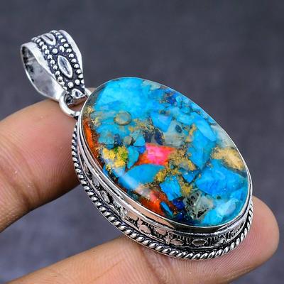 Natural Spiny Oyster Gemstone 925 Steling Silver Jewelry Pendant 2.05" M3g75