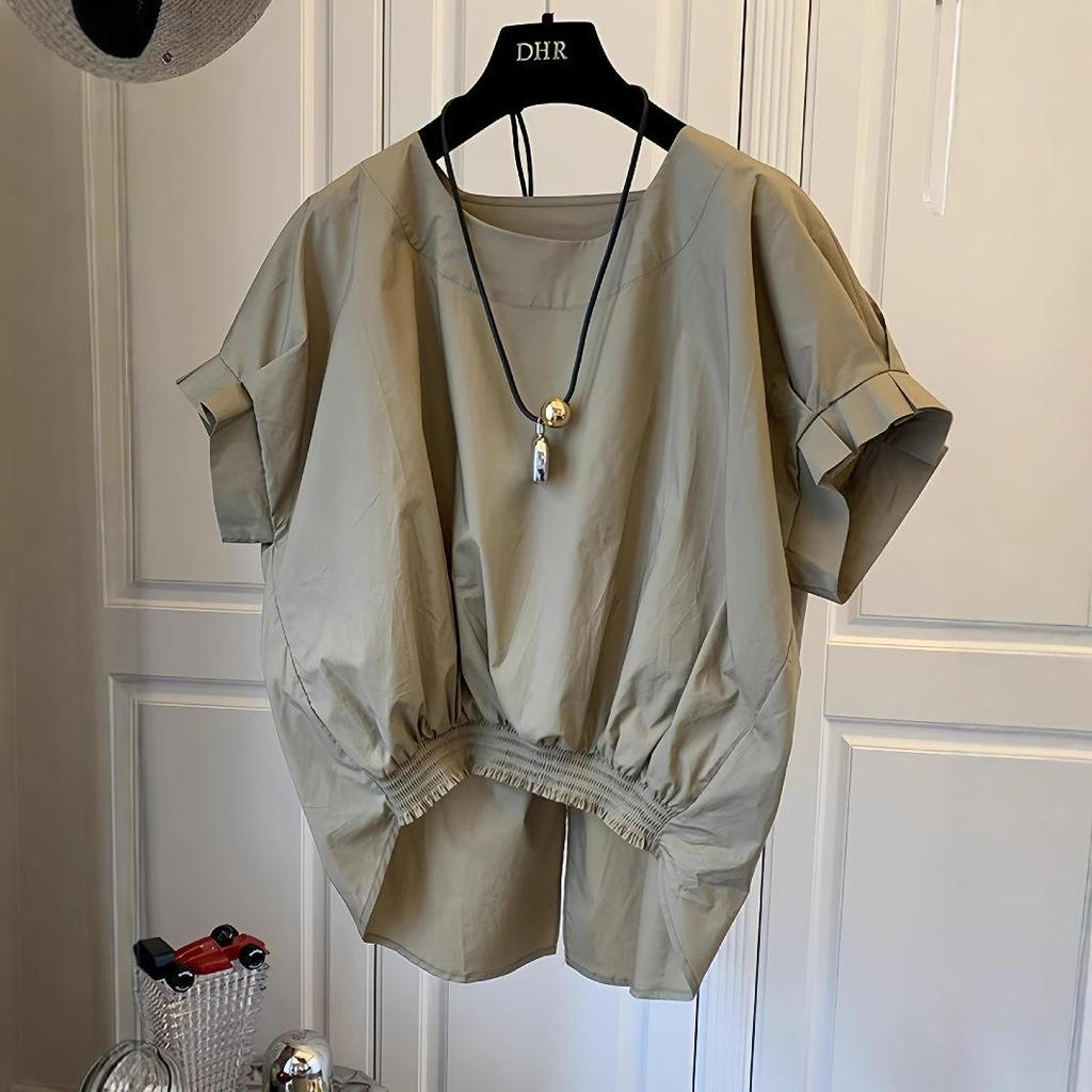 Summer High-End Designer Niche Hem Elastic Short Sleeve Women's Bow Top