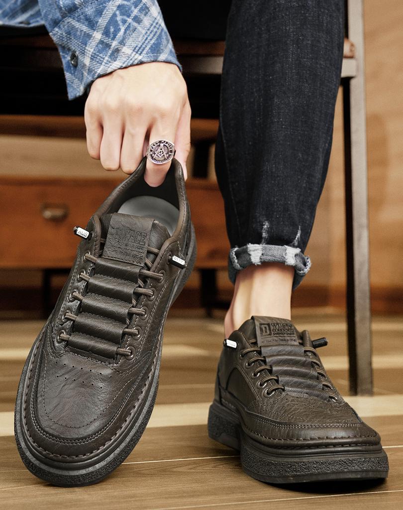 Fashion Men's Casual Shoes Spring Autumn Depressurized Breathable Lacefree Leather Shoes Super Soft and Wear-resistant Men's Board Shoes
