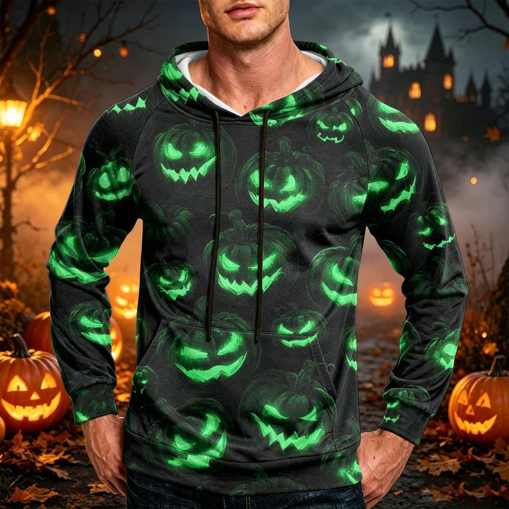 Men's Casual Loose Fit Hoodie with Pocket, Drawstring and Printed Design