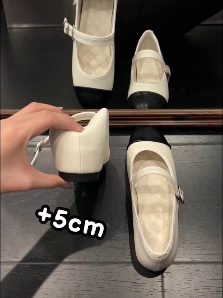 Inner Heightening Version~ Xiaoxiangfeng One-word Buckle Mary Jane Shoes 2025 French Round Head Color Matching Single Shoes Ballet Shoes