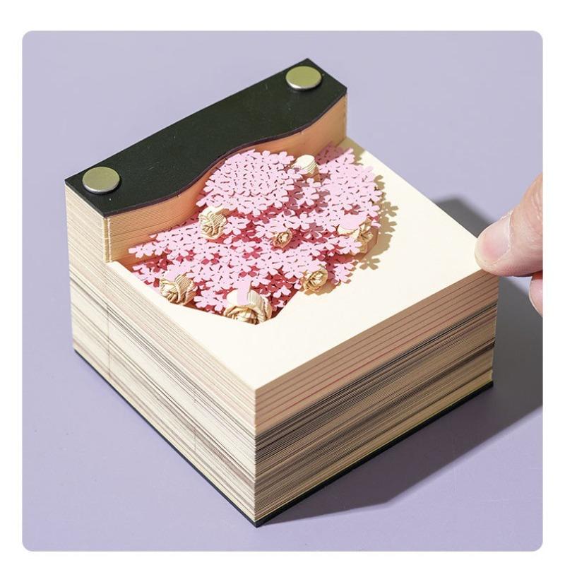3D Paper Sculpture Rose Tree House Notepad - Handmade Tearable Memo Pad & Desk Art Gift for Birthday Home Decor