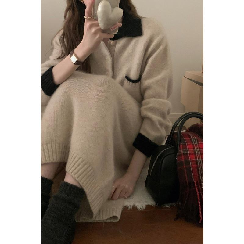 High-end winter knitted dress women's autumn and winter commuting design sense lazy style fashion sweater skirt