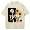 Skull Sunflower Print Printing T-Shirts Women 100% Cotton T-Shirt Breathable Clothing Casual Oversized Tee Shirt
