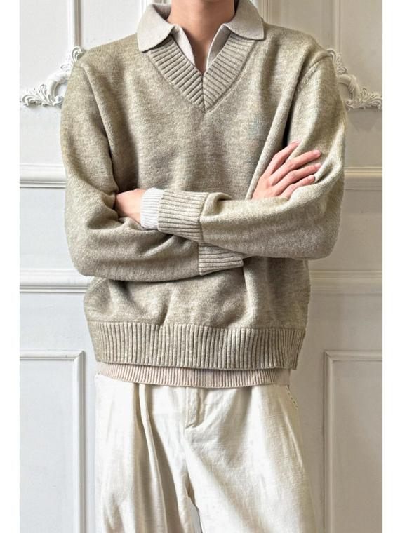 

Korean Style V-Neck Fleece Polo Sweater Jacket XXL абрикосовий