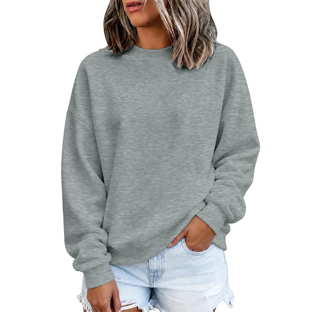 Women's Long Sleeve Color Round Neck Loose Fit Sweatshirt Soft Comfortable Casual Pullover for Everyday Wear